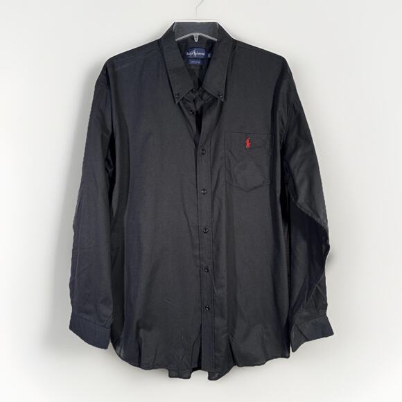 Ralph Lauren Shirt Mens Sz 2XL Black Long Sleeve Button Up Red Pony Logo - Picture 1 of 5